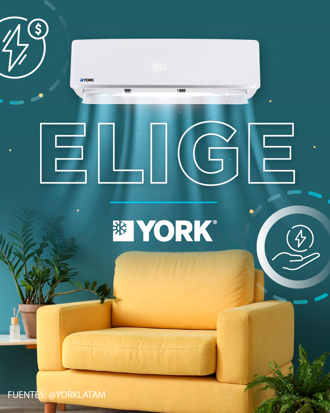 AIRE ACONDICIONADO SPLIT PARED INVERTER FRIO SOLO YORK 12 000 BTU/HR - Imagen 3